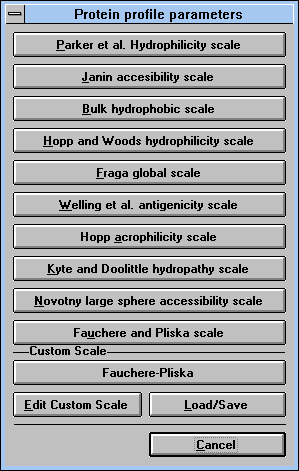 Screen Capture of Scales Selection Window